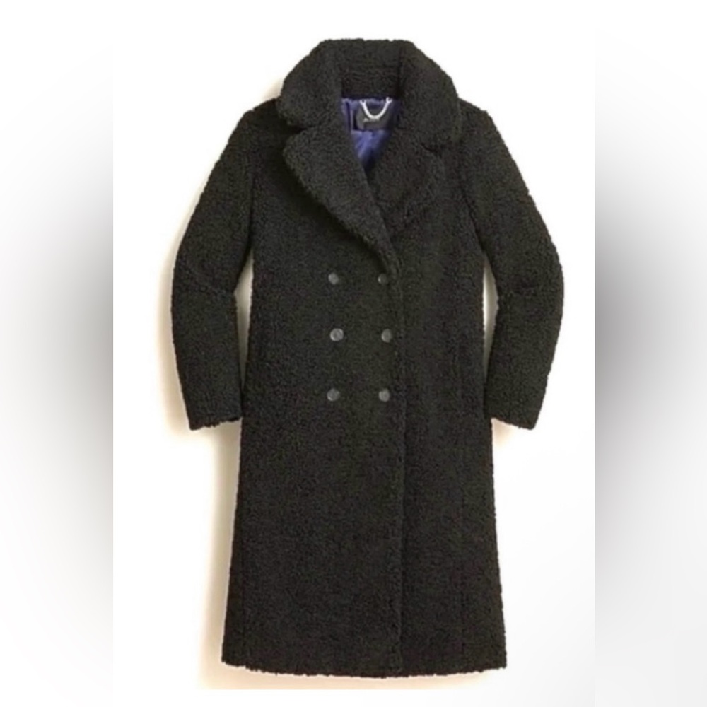 J. Crew Black Double-breasted Teddy Sherpa Topcoat